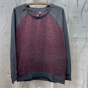 Orb Sweatshirt Womens Medium Burgundy Grey Excellent‎ Raglan Textured Knit